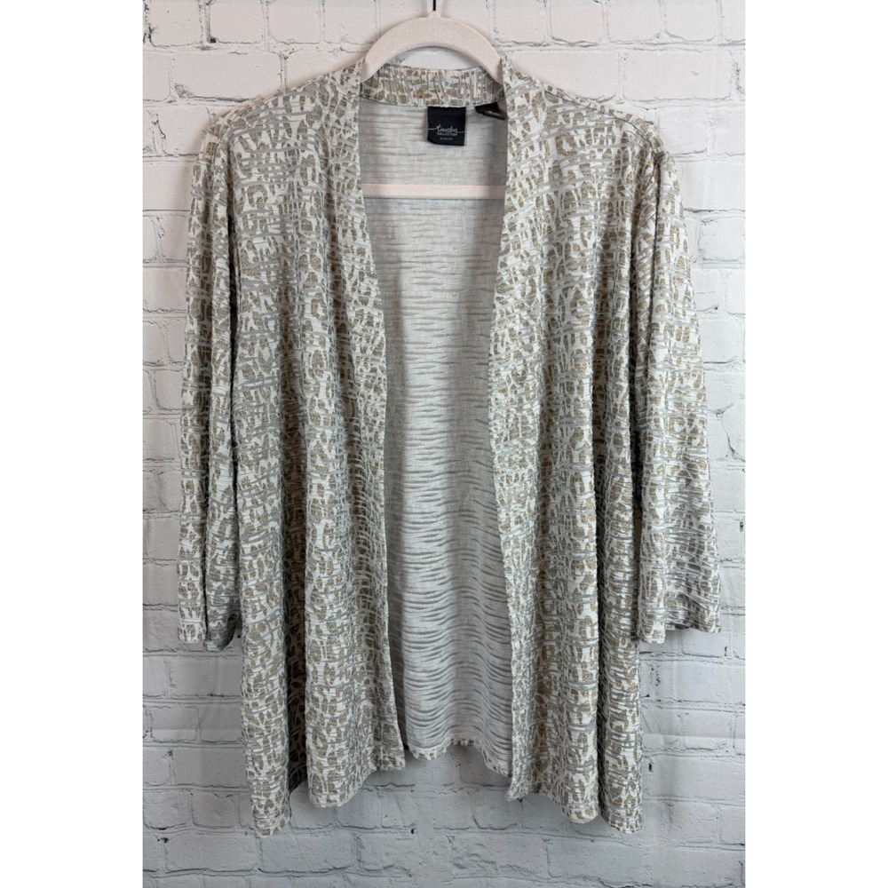 CHICO'S TRAVELERS white gold animal knit open front cardigan sweater 3 (XL)